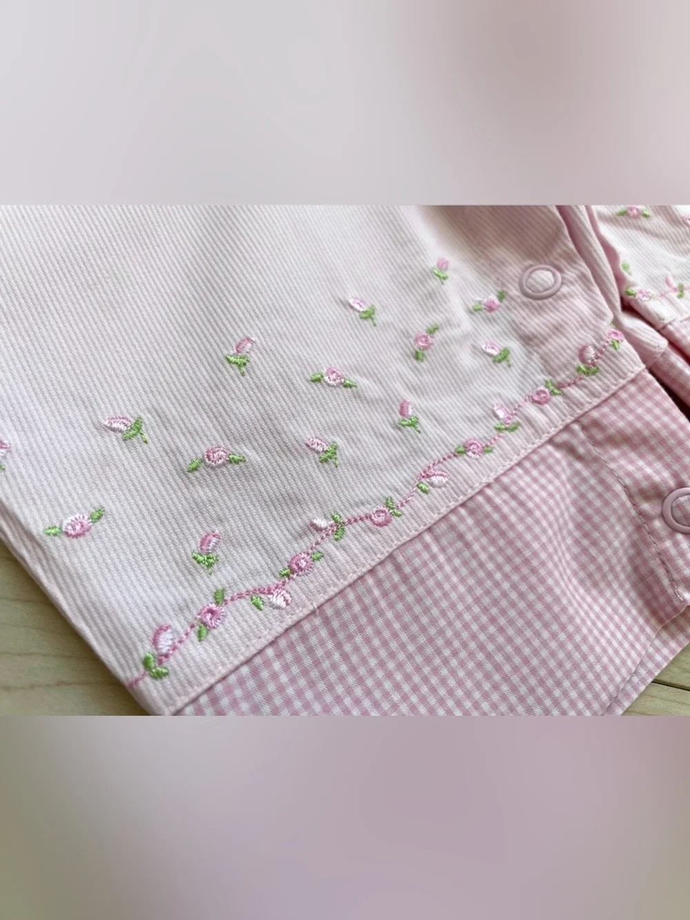 VTG Carter’s Baby Girls Easter Flower Embroidered Check Overalls in Pink 3-6M